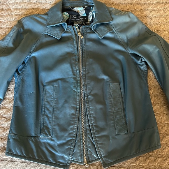 Salvatore Ferragamo Blue Leather Jacket - Picture 6 of 7